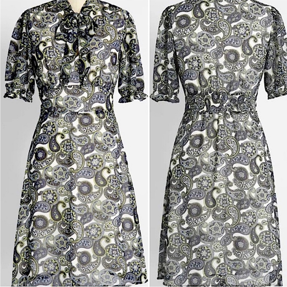 Modcloth Retro Paisley Puff Sleeve Midi Dress Secreta… - Gem